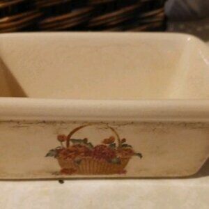 EUC Nantucket Ceramic Mini Loaf Baking Cake Pan Basket Of Flowers Design #103